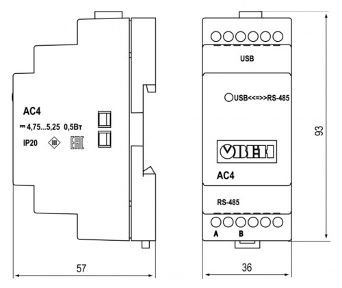 Преобразователь интерфейсов ОВЕН АС4 USB/RS-485 фото 2